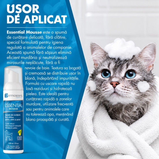 Dermoscent Essential Mousse for Cats – Spumă Dermatologică fără Clătire pentru Pisici – 150 ml